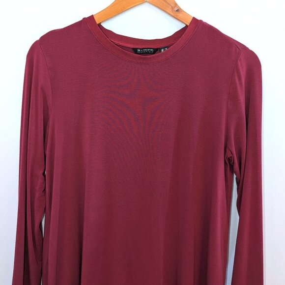 H By Halston | Burgundy Crew Neck Long Sleeve Stretchy Oversized Tee | Size XS - Picture 7 of 13